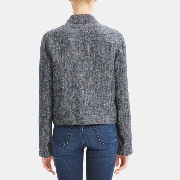 Theory Denim Trucker Jacket Herringbone Melange Linen Blend Sz P - Picture 3 of 14